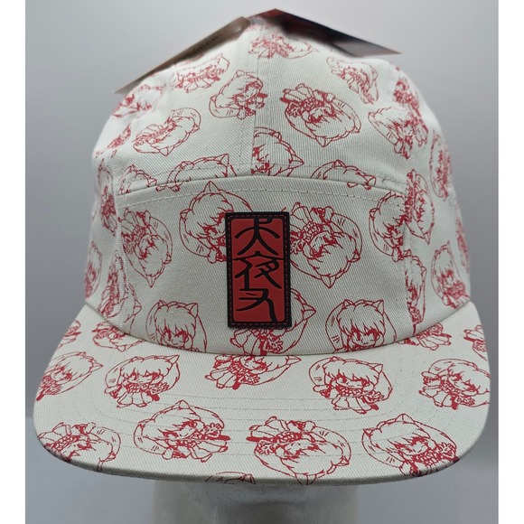 Inuyasha Anime 5 Panel Strapback Hat Cap Manga Red On White Cartoon Style NWT - Picture 1 of 13